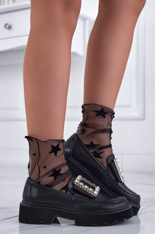 Mocassini neri con fibbia gioiello