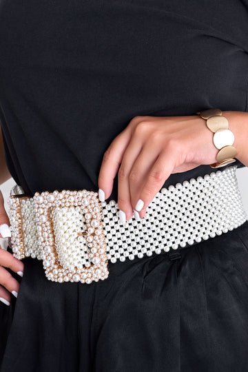 White pearl belt with gold buckle