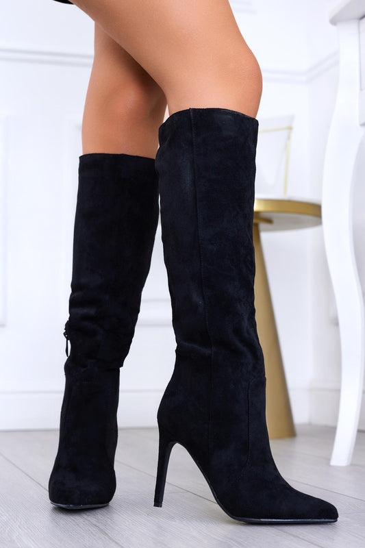 GEFFREY - Black suede boots with high stiletto heel