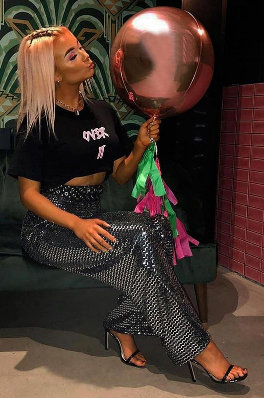 Palazzo trousers with black sequins