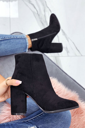 Black suede ankle boots with comfortable heel