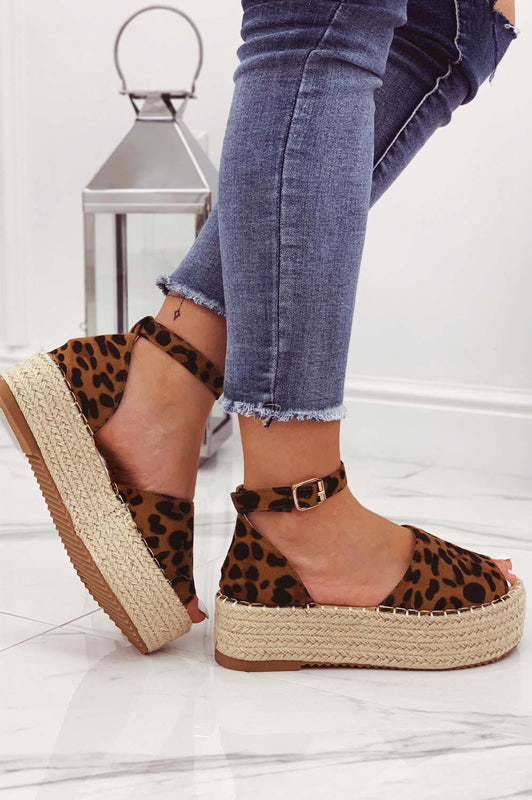 LICIA - Leopard print espadrilles with wedge and ankle strap