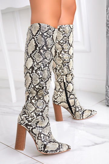 WENDY - Alexoo python boots with high wooden heel