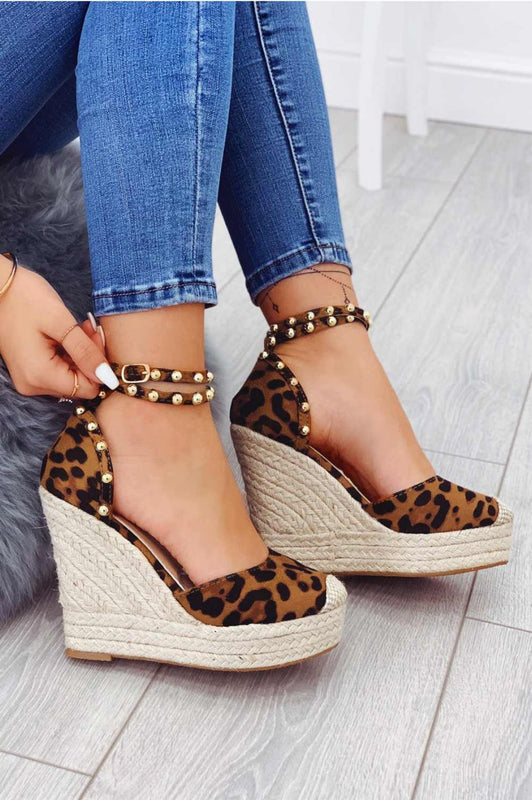 TOSCA - Leopard print espadrilles with high wedge and gold studs