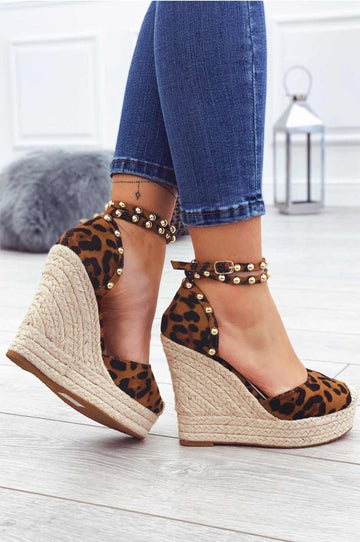 TOSCA - Leopard print espadrilles with high wedge and gold studs