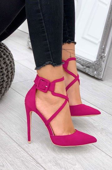 Fuchsia stiletto heels with buckle