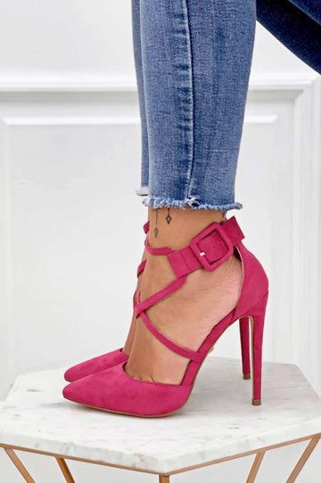 Zapatos de salón fucsia de ante con tacón alto