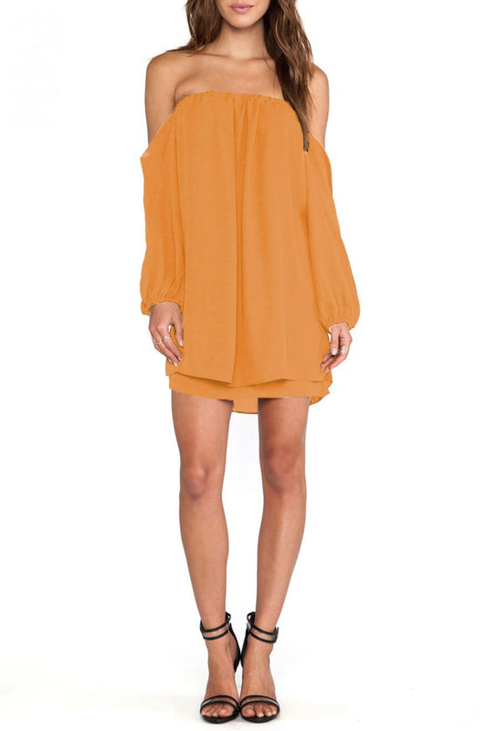 Strapless dress in voile - Yellow