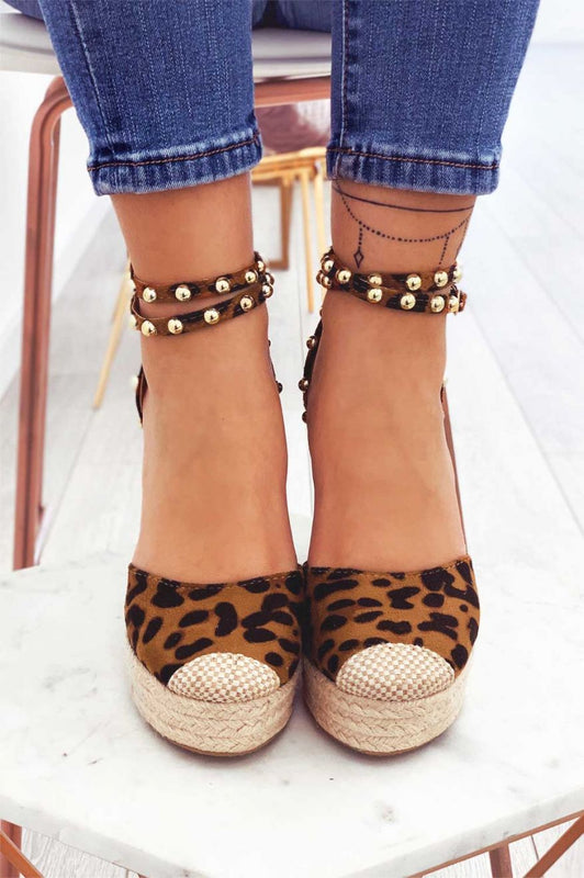 TOSCA - Leopard print espadrilles with high wedge and gold studs