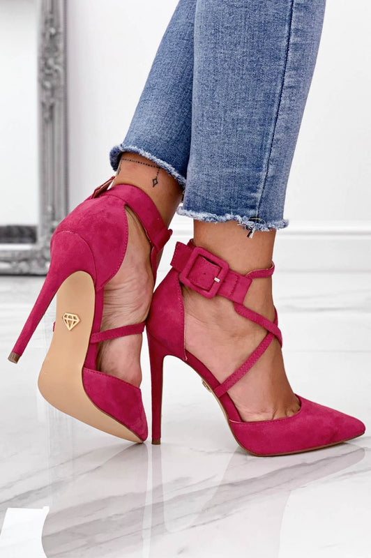 Fuchsia suede pumps with high heel