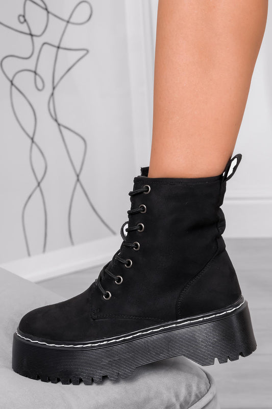 LARISSA - Black suede Alexoo combat boots with thick sole