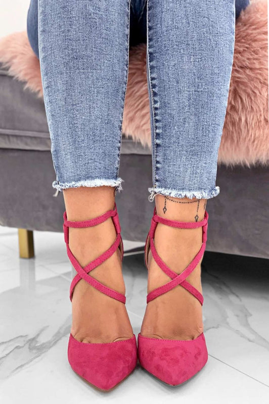 Fuchsia suede pumps with high heel