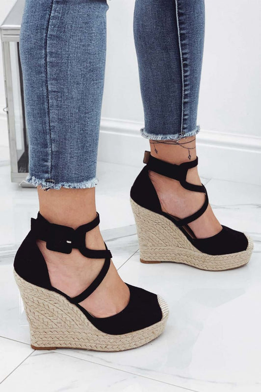 Espadrilles noires à semelle compensée et brides croisées