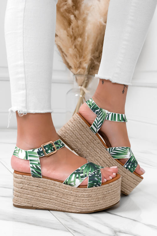 Green espadrille sandals with rope wedge