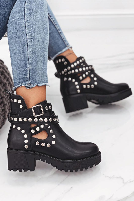 Black biker ankle boots with studs