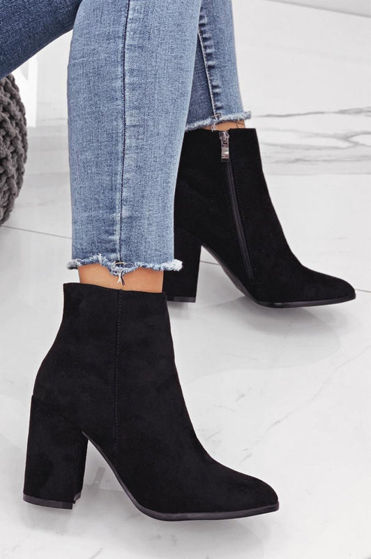 Black suede ankle boots with comfortable heel