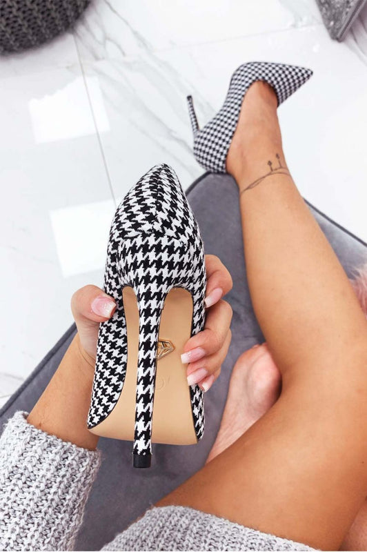 LEXIE - Black pied de poule pumps with high heel