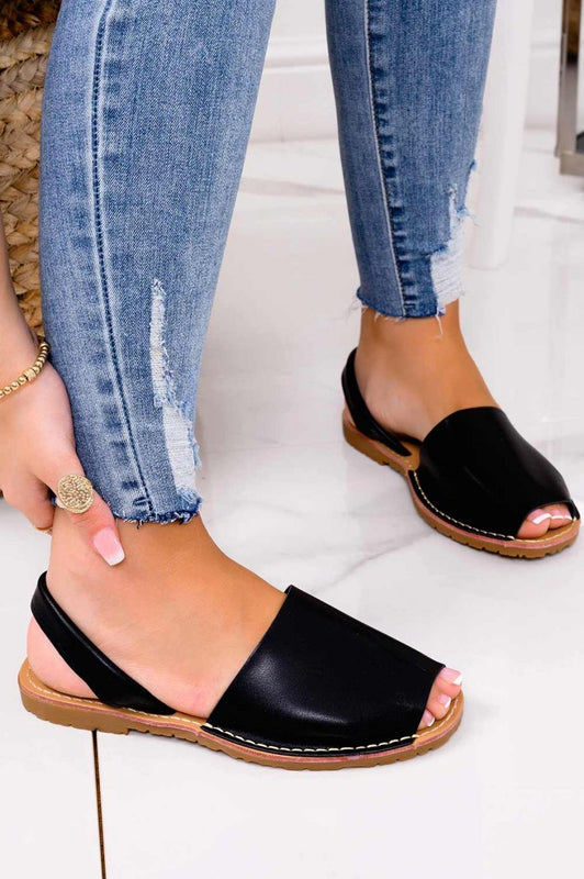 Black faux leather Minorcan sandals