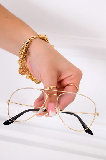 Aviator sunglasses with transparent lenses Gold