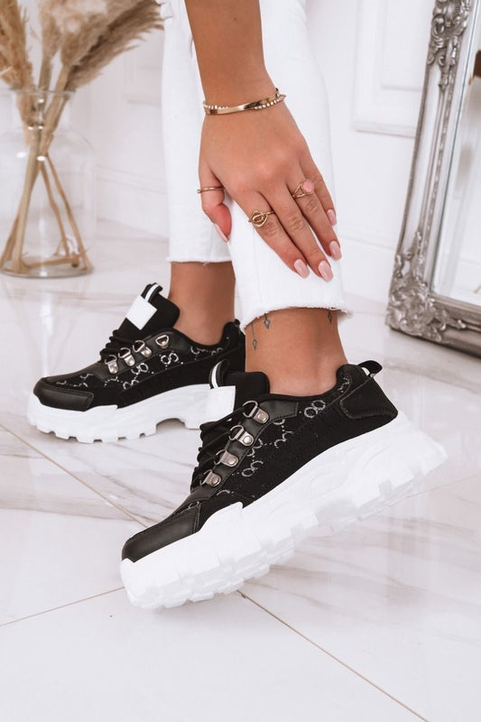 STATION - Black fabric sneakers with print