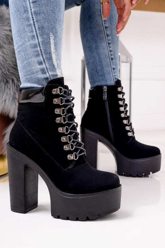 Bottines noires à lacets avec talon haut