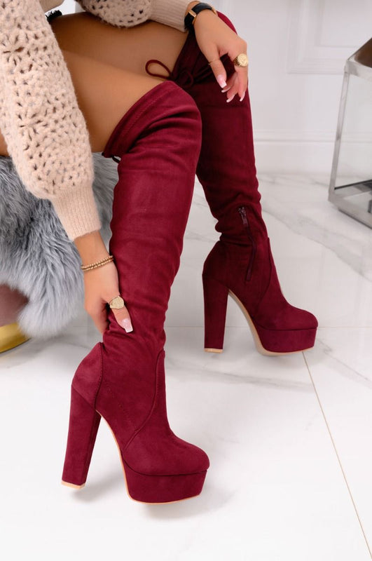 CLORIS - Bordeaux suede over-the-knee boots