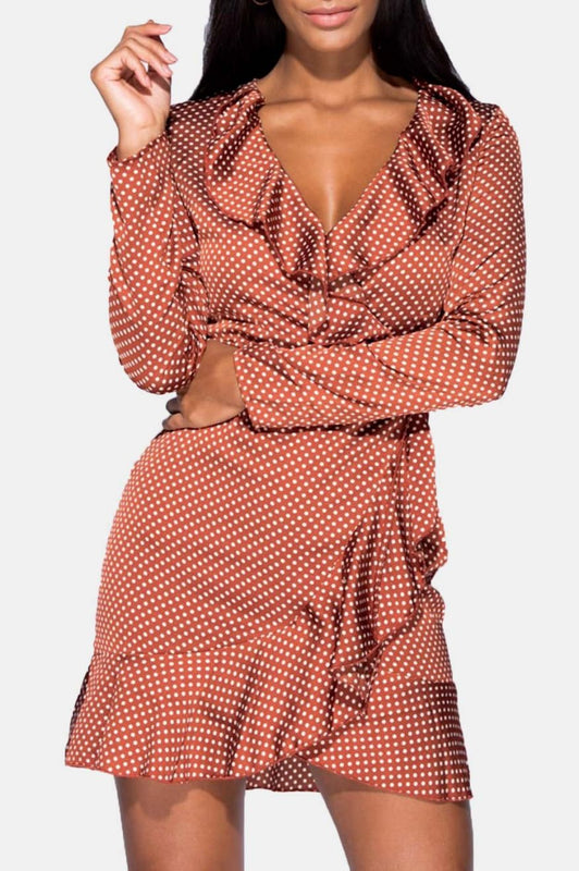 Robe à pois avec décolleté en V Brique