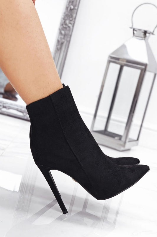 Black suede ankle boots with high heel