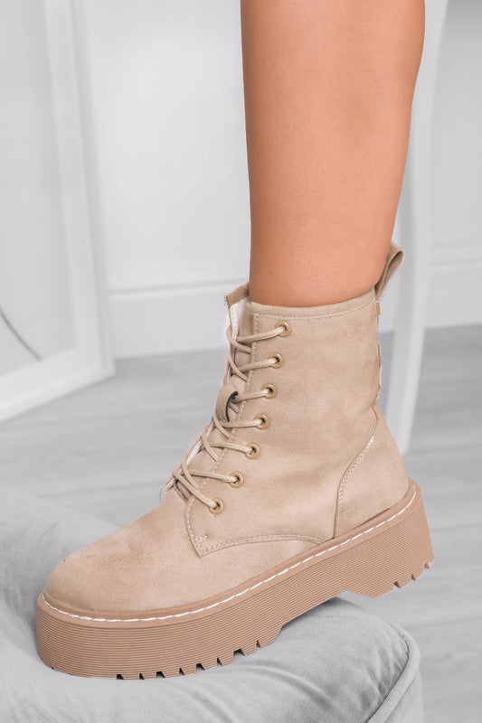 LARISSA - Alexoo beige suede combat boots with thick sole