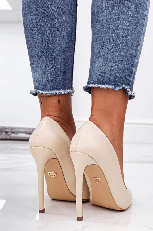 Beige faux leather pumps with high heel