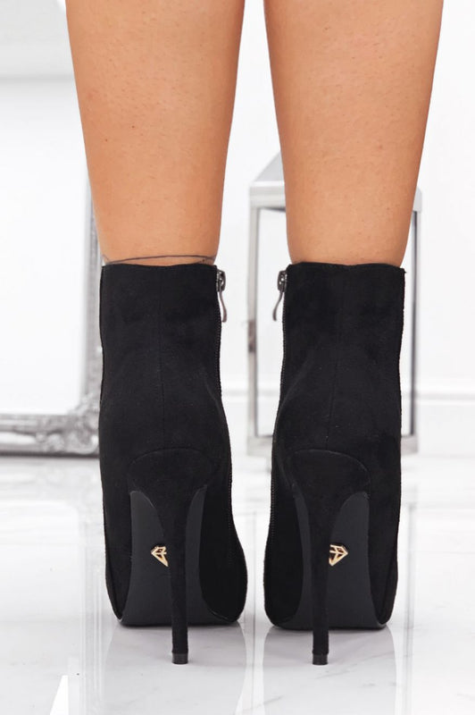 Black suede ankle boots with high heel