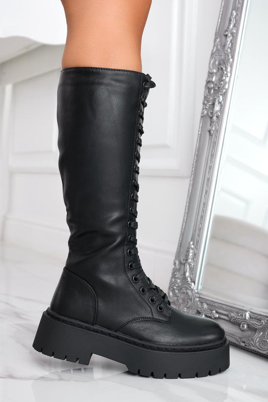 Bottes noires à lacets style militaire