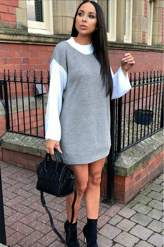 Robe en maille bicolore Gris