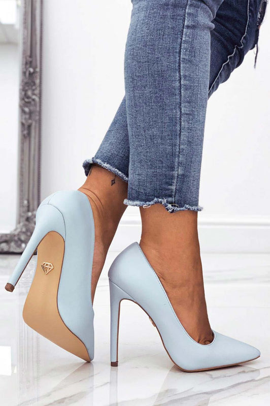 Escarpins bleus en similicuir avec talon haut