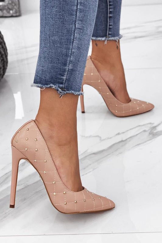 LOVELY - Decolletè rosa trapuntate con borchie oro