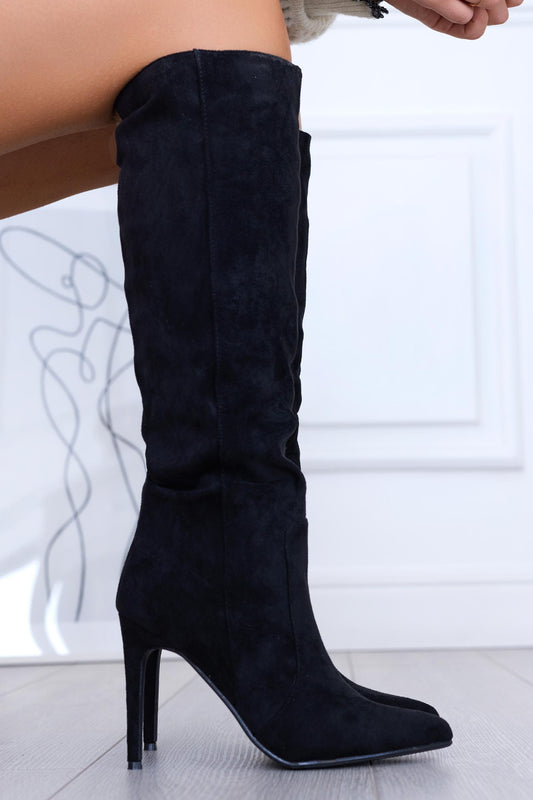 GEFFREY - Black suede boots with high stiletto heel