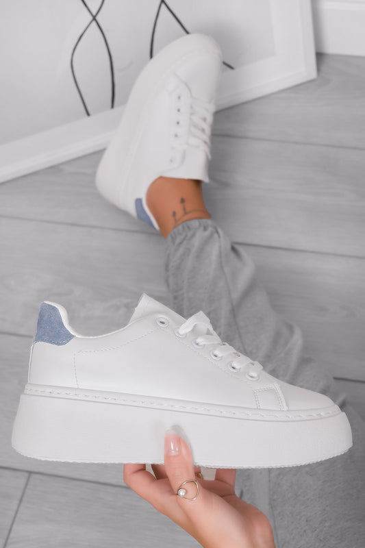 TERESANNA - Zapatillas blancas con cuña alta y retro azul