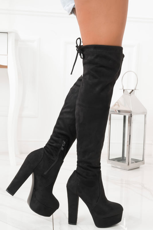 CLORIS - Black Suede Over-the-Knee Boots