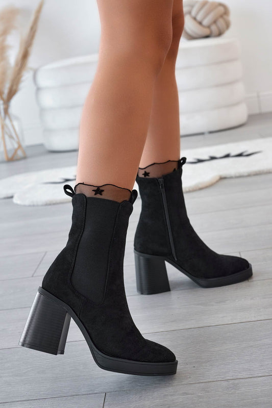 Tronchetti neri scamosciati con elastico laterale