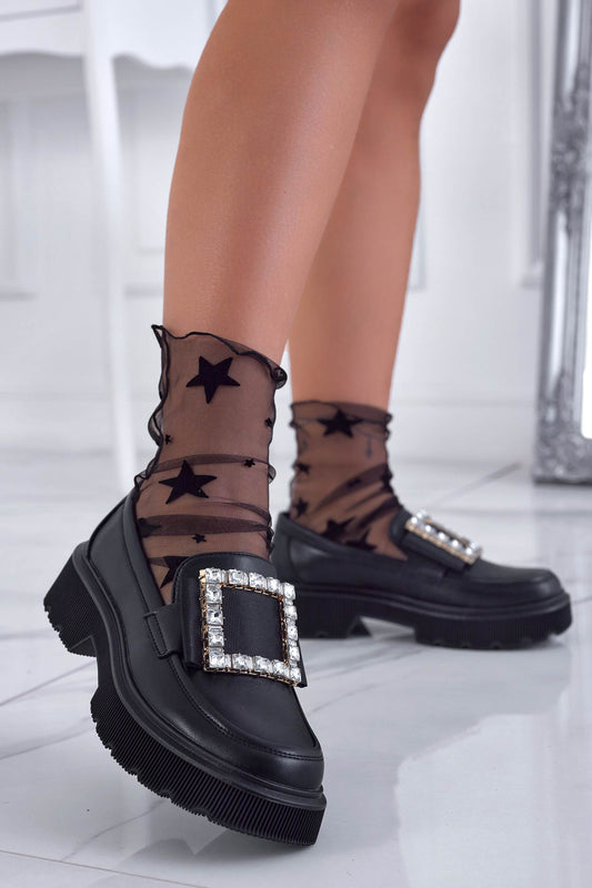 Mocassini neri con fibbia gioiello