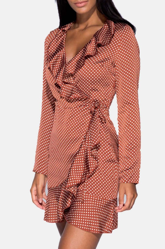 Robe à pois avec décolleté en V Brique