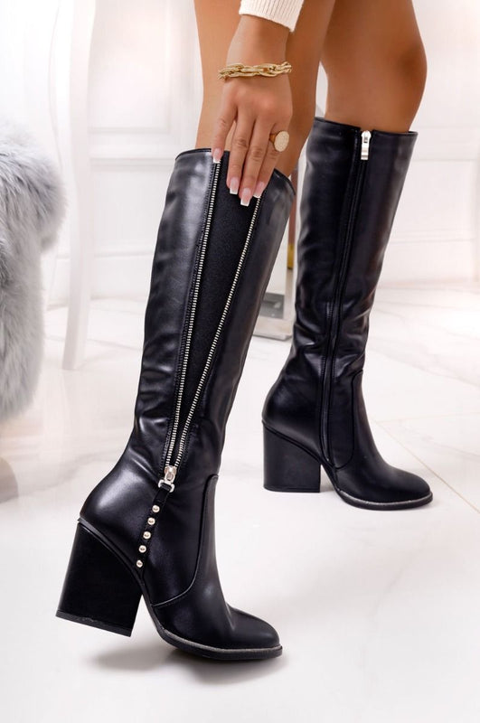 Black boots with elastic and side zip Alexoo