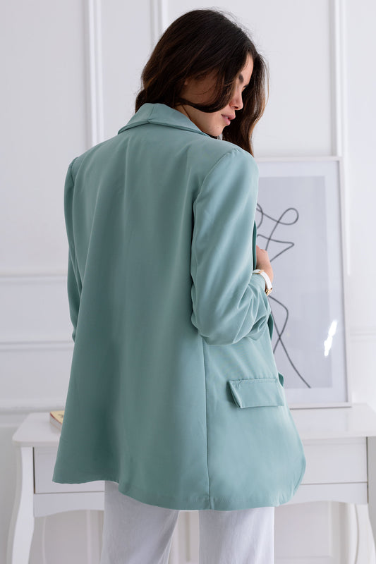 Veste blazer verte ouverte avec manches froncées