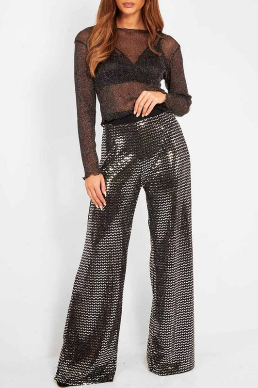 Palazzo trousers with black sequins