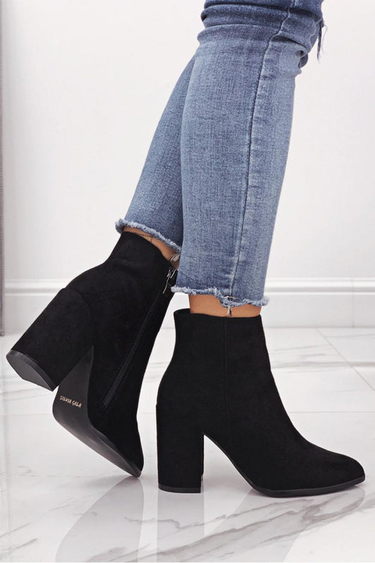 Black suede ankle boots with comfortable heel