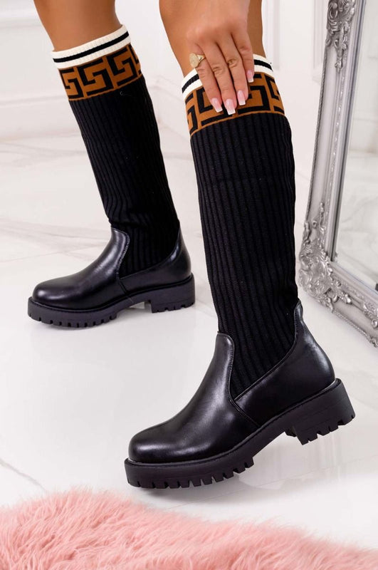 Bottes noires avec tige en tissu élastique