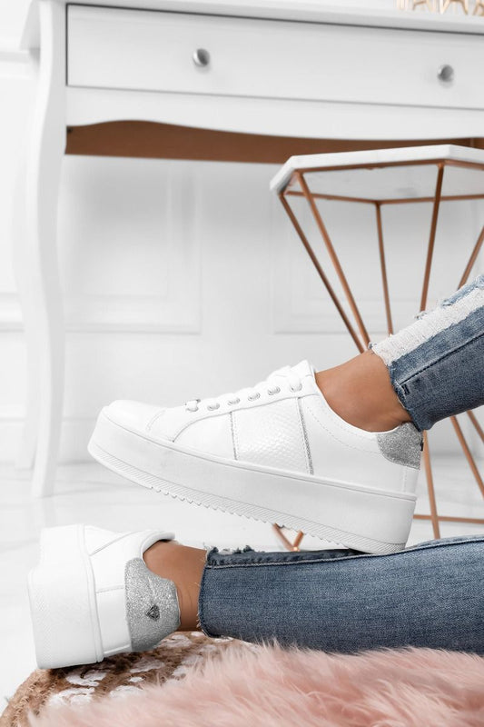 MORENA - White sneakers with silver glitter inserts
