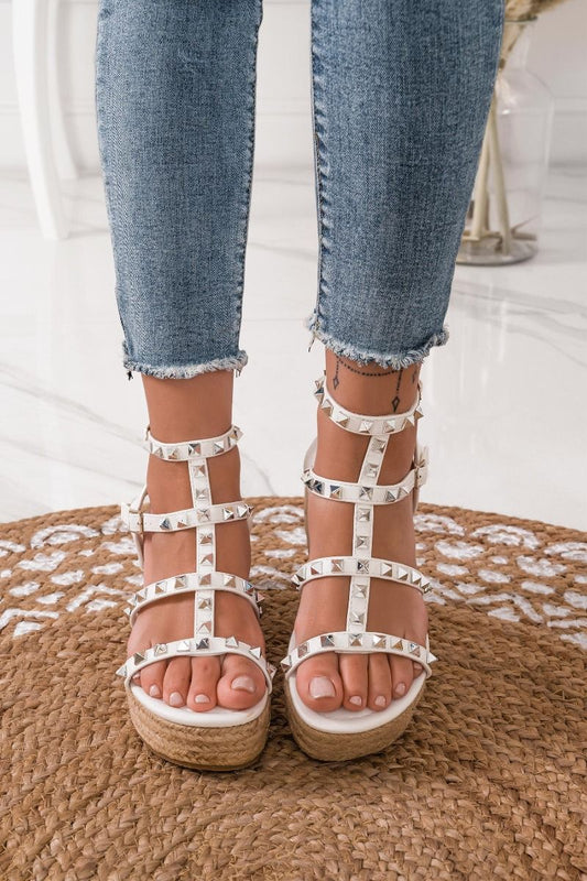 White espadrille sandals with silver studs