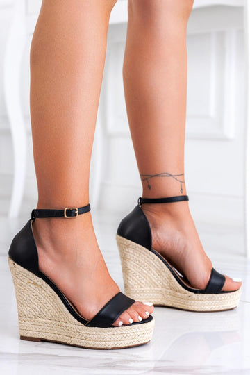 Black espadrille sandals with wedge and ankle strap