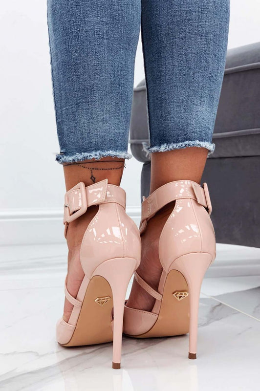 CLIO - Zapatos de salón rosas de charol con tacón alto y hebilla